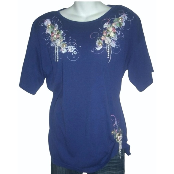 Vintage 80's Focus Shirt Retro Pearls Flowers Grandma Retro Cottage Grandmacore - Picture 1 of 9